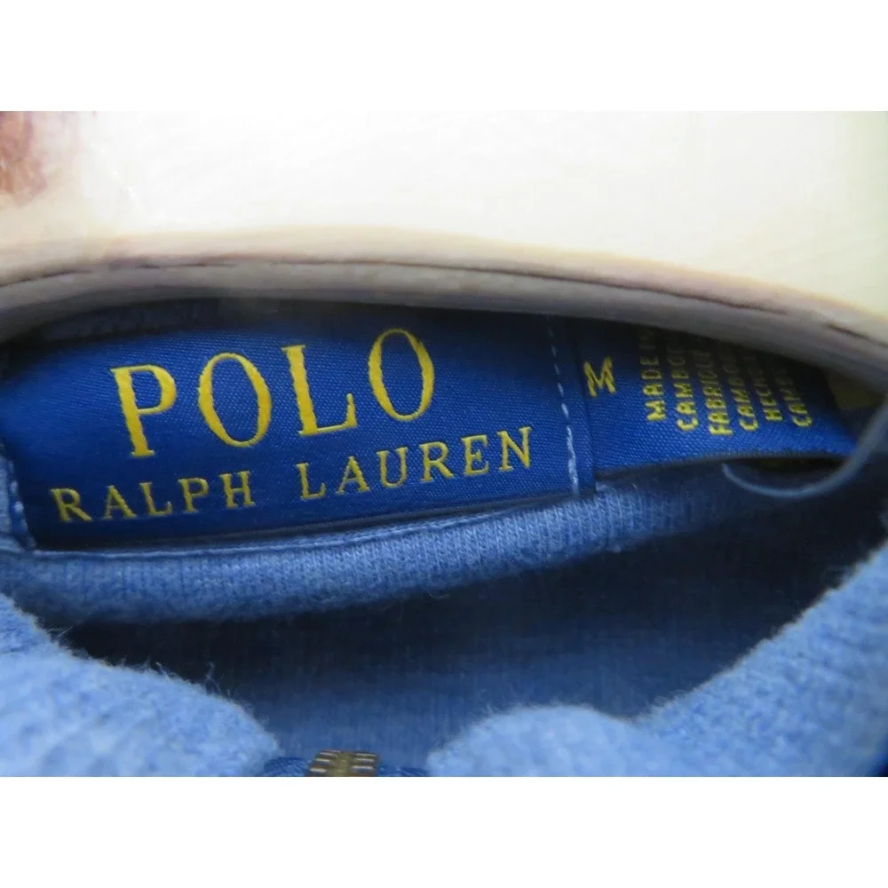 Polo Ralph Lauren 1/4 Zip Sweater Mens Medium Blue Cotton Knit Pullover Logo